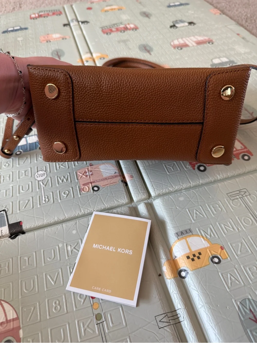 Michael Kors Brown Pebbled Leather Top-Handle Satchel with Gold Hardware